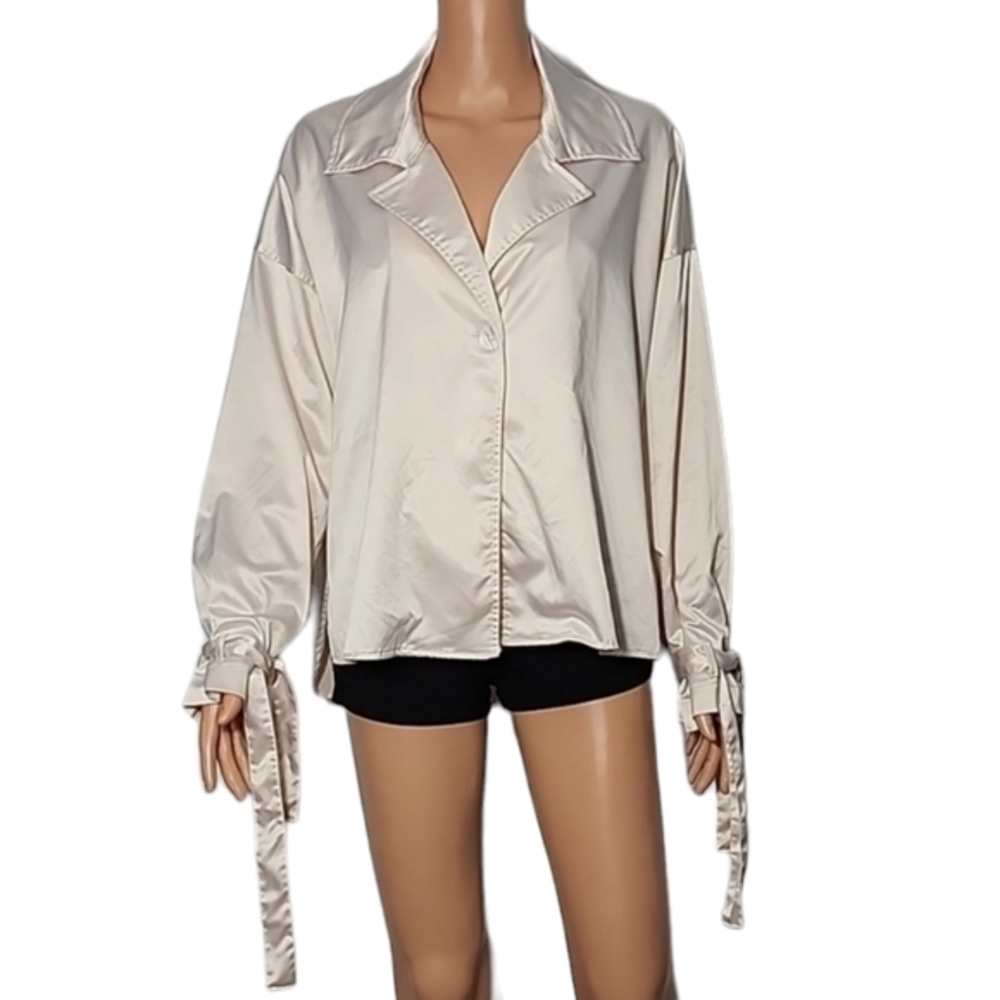 Zara Glossy Satin‎ 1  Button-Down Long Sleeve Top Blouse Size XS - Picture 10 of 10